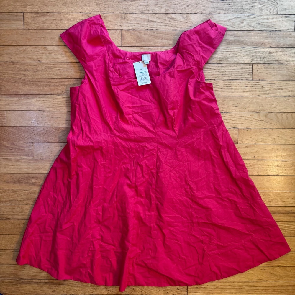 A New Day Womens Pink Cotton Poplin Cap Sleeve Fit Flare Dress Sz 18‎ NWT